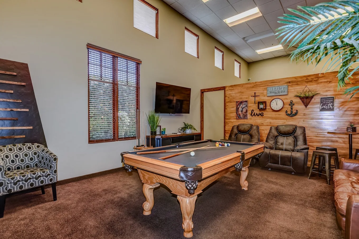 The recreation room at AnchorPoint